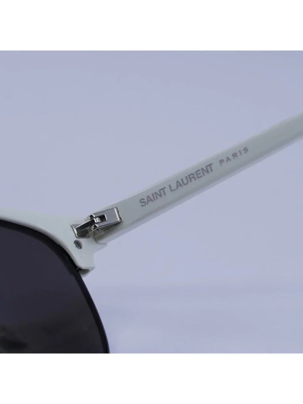 Saint Laurent SL108 011 Sunglasses Ivory Browline Frame, Black Lenses